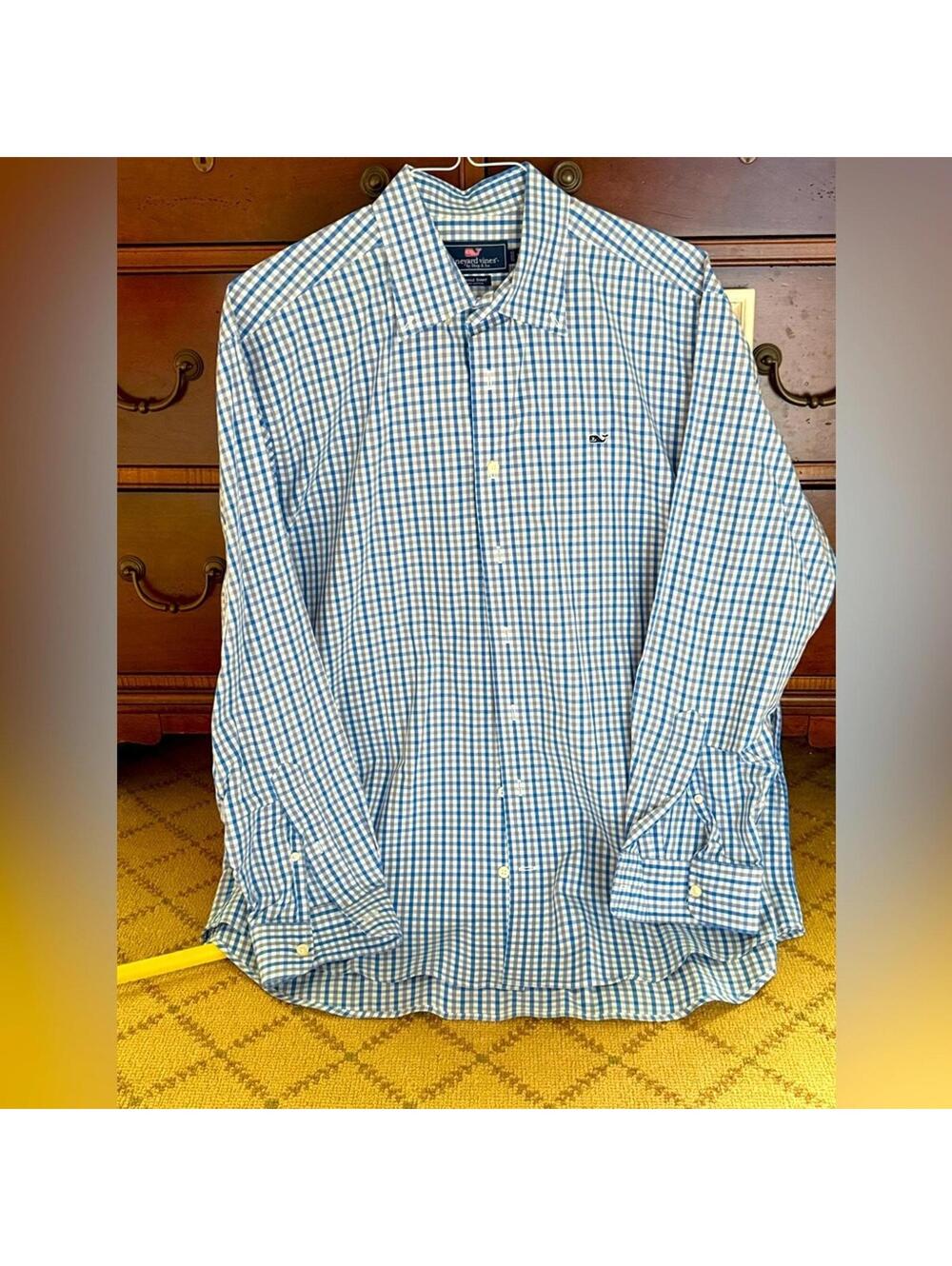 Vineyard Vines Whale Shirt blue / gray gingham check button down Shirt L